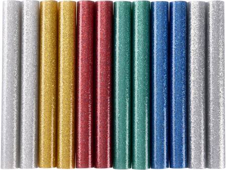 tyčinky tavné, mix barev se třpytem (glitter), pr.11x100mm, 12ks
