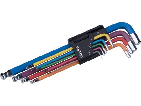 L-klíče IMBUS prodloužené barevné, sada 9ks, s kuličkou, 1,5-10mm, S2, FORTUM