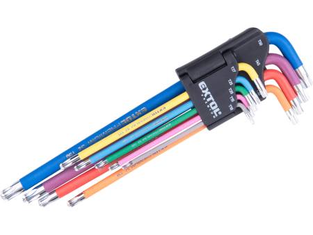 L-klíče TORX prodloužené barevné, sada 9ks, s kuličkou, T10-50, S2