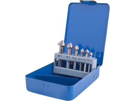 záhlubníky kuželové 90°, sada 6ks, O 6,3-20,5mm, HSS