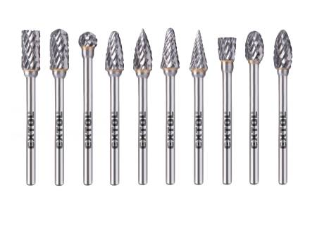 frézy karbidové, sada 10ks, ⌀6x13mm, ⌀stopky 3mm, sek střední (double-cut)