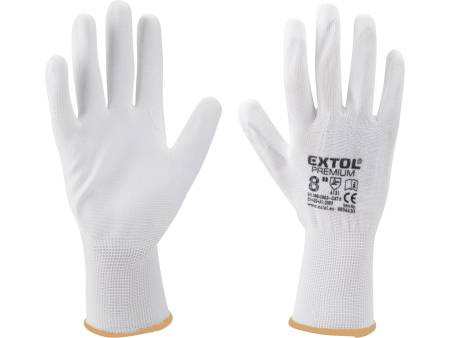 rukavice z polyesteru polomáčené v PU, bílé, velikost 8"