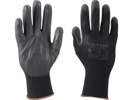 rukavice z polyesteru polomáčené v PU, černé, velikost 8"