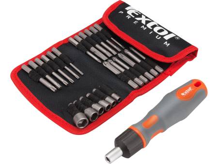 KOSMETIKÉ POŠK. šroubovák ráčnový s hroty, sada 25ks, (-) 3-4-5-6-7x65mm, PH 0-1-2-3x65mm, PZ 1-2-3x65mm, T 10-15-20-25-27-30x65mm, CrV, 